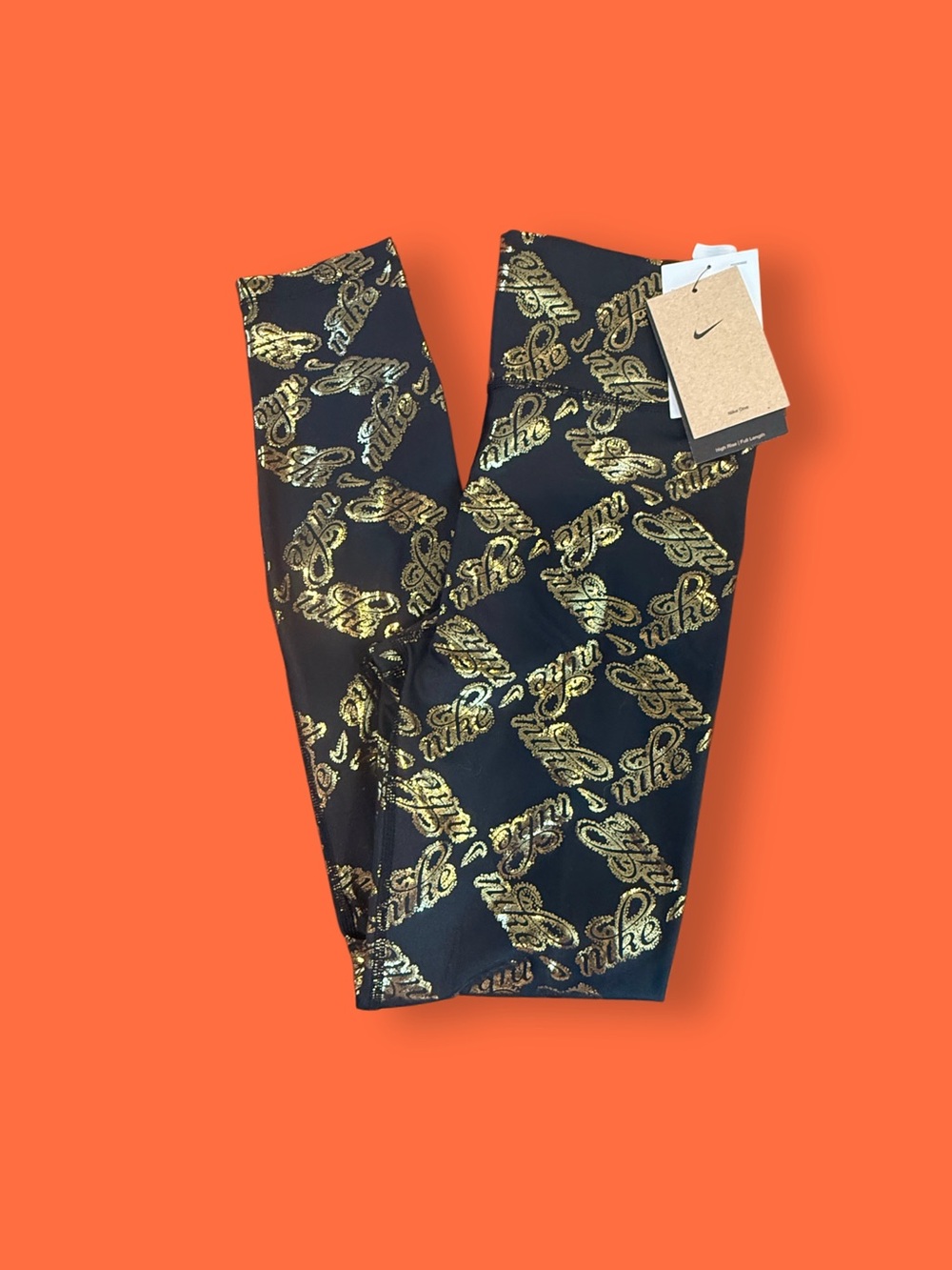Nike Black Leggings with Metallic Gold Script